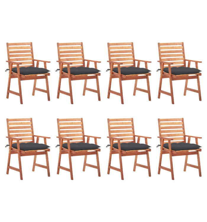 Chaises à manger d'extérieur lot de 8 et coussins Acacia massif | Mobilier & Déco