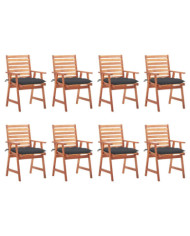 Chaises à manger d'extérieur lot de 8 et coussins Acacia massif | Mobilier & Déco