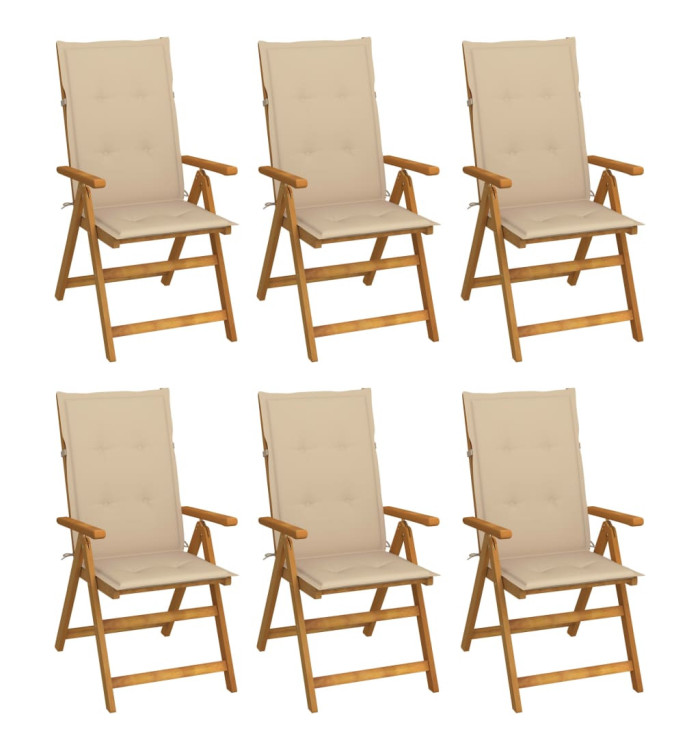 Chaises pliables de jardin lot de 6 avec coussins Bois d'acacia | Mobilier & Déco