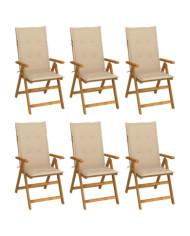 Chaises pliables de jardin lot de 6 avec coussins Bois d'acacia | Mobilier & Déco