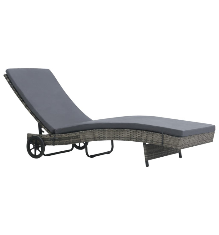 Chaise longue avec roues et coussin Résine tressée Anthracite | Mobilier & Déco