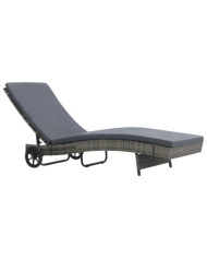 Chaise longue avec roues et coussin Résine tressée Anthracite | Mobilier & Déco