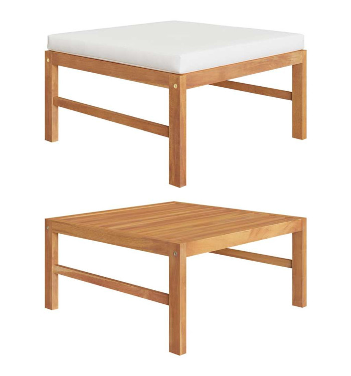 Repose-pied avec coussin crème Bois de teck solide | Mobilier & Déco