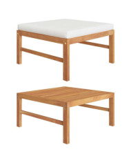 Repose-pied avec coussin crème Bois de teck solide | Mobilier & Déco