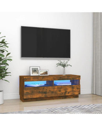 Meuble TV avec lumières LED chêne fumé 100x35x40 cm | Mobilier & Déco