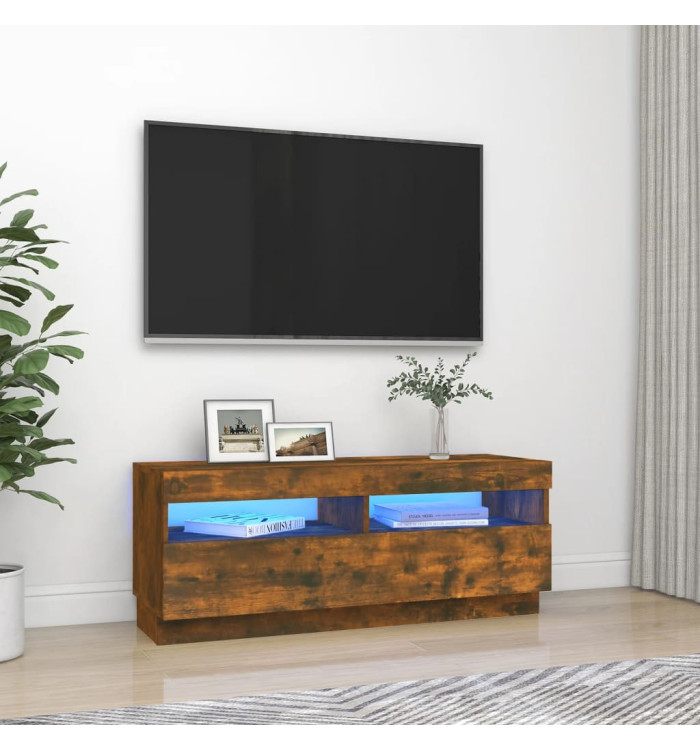 Meuble TV avec lumières LED chêne fumé 100x35x40 cm | Mobilier & Déco
