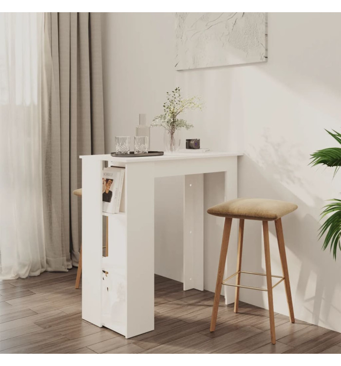 Table de bar et étagère Blanc 102x50x103,5 cm Bois d'ingénierie | Mobilier & Déco