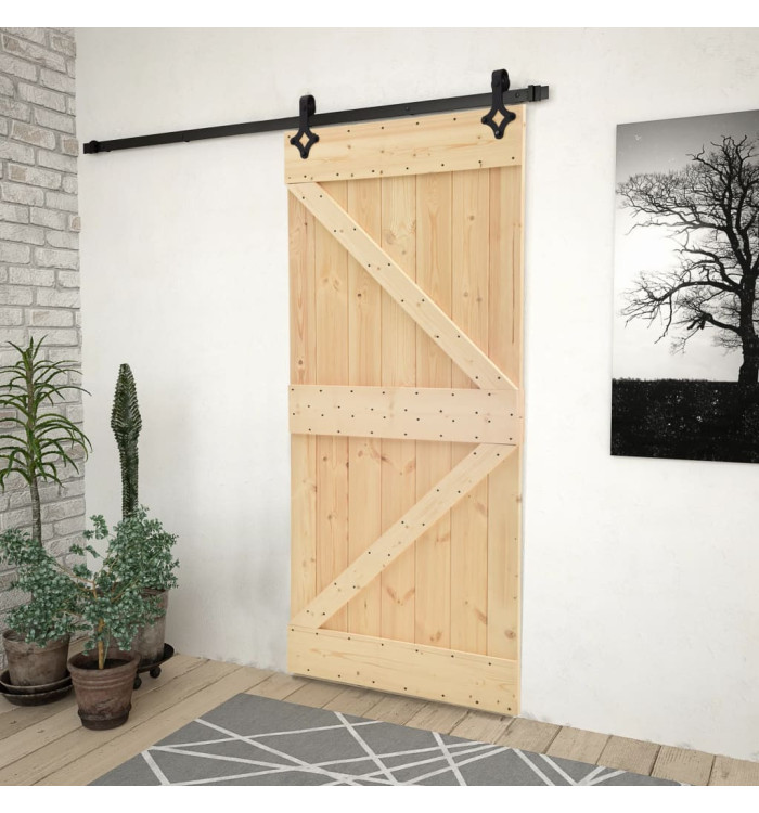 Porte coulissante et kit de quincaillerie 100x210 cm Pin massif | Mobilier & Déco