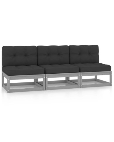 Canapé 3 places avec coussins Bois de pin massif | Mobilier & Déco