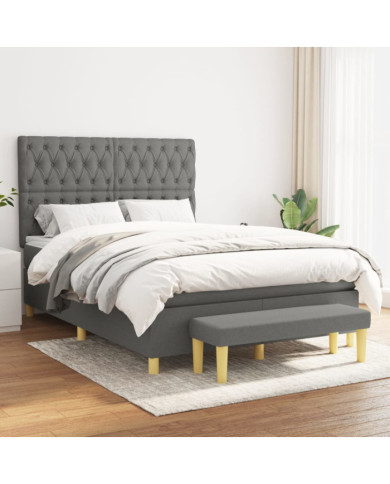 Sommier à lattes de lit avec matelas Gris foncé 140x200cm Tissu | Mobilier & Déco