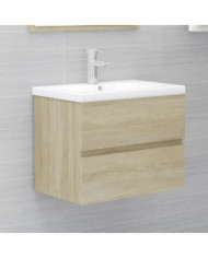 Armoire d'évier lavabo intégré chêne sonoma bois d'ingénierie | Mobilier & Déco