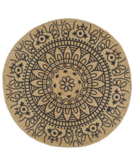 Tapis fait à la main Jute avec imprimé bleu foncé 150 cm | Mobilier & Déco