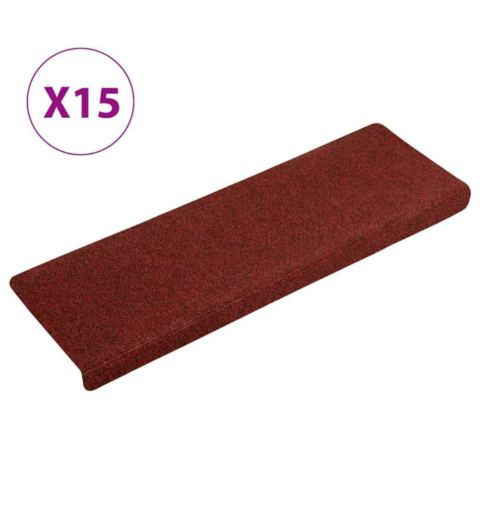 Tapis d'escalier 15 pcs Tissu aiguilleté 65x21x4 cm Rouge | Mobilier & Déco