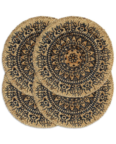 Napperons 4 pcs Bleu foncé 38 cm Rond Jute | Mobilier & Déco