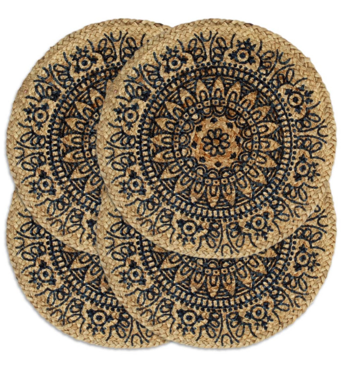 Napperons 4 pcs Bleu foncé 38 cm Rond Jute | Mobilier & Déco