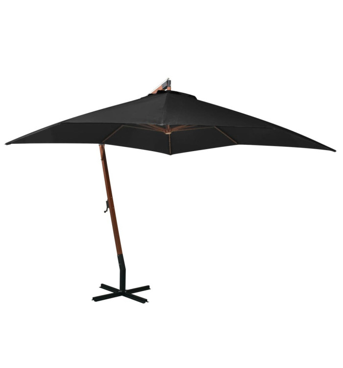Parasol de jardin suspendu avec mât noir bois de sapin massif | Mobilier & Déco