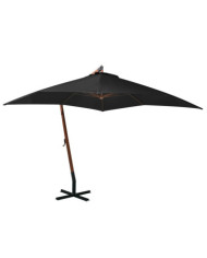 Parasol de jardin suspendu avec mât noir bois de sapin massif | Mobilier & Déco
