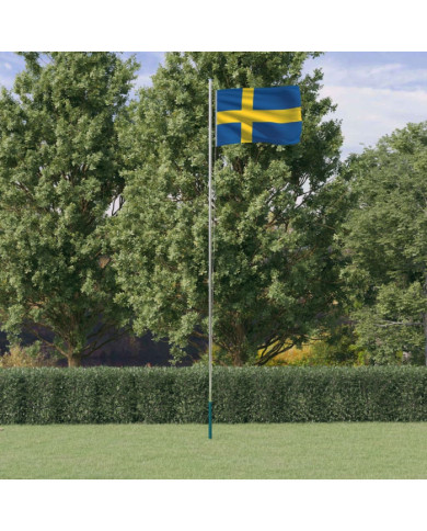 Drapeau de la Suède et mât 6,23 m Aluminium | Mobilier & Déco