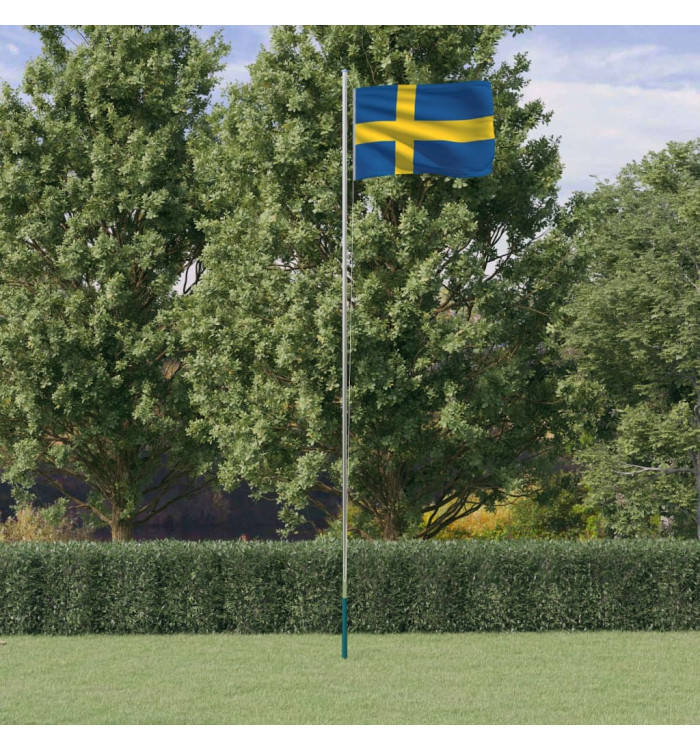 Drapeau de la Suède et mât 6,23 m Aluminium | Mobilier & Déco