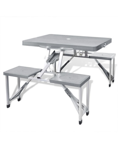 Ensemble de table pliable de camping avec 4 tabourets aluminium | Mobilier & Déco