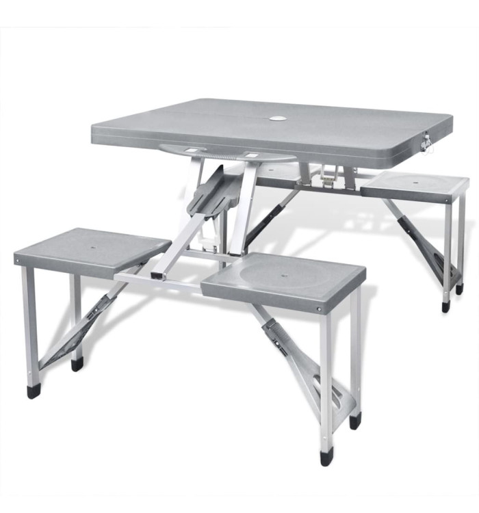 Ensemble de table pliable de camping avec 4 tabourets aluminium | Mobilier & Déco