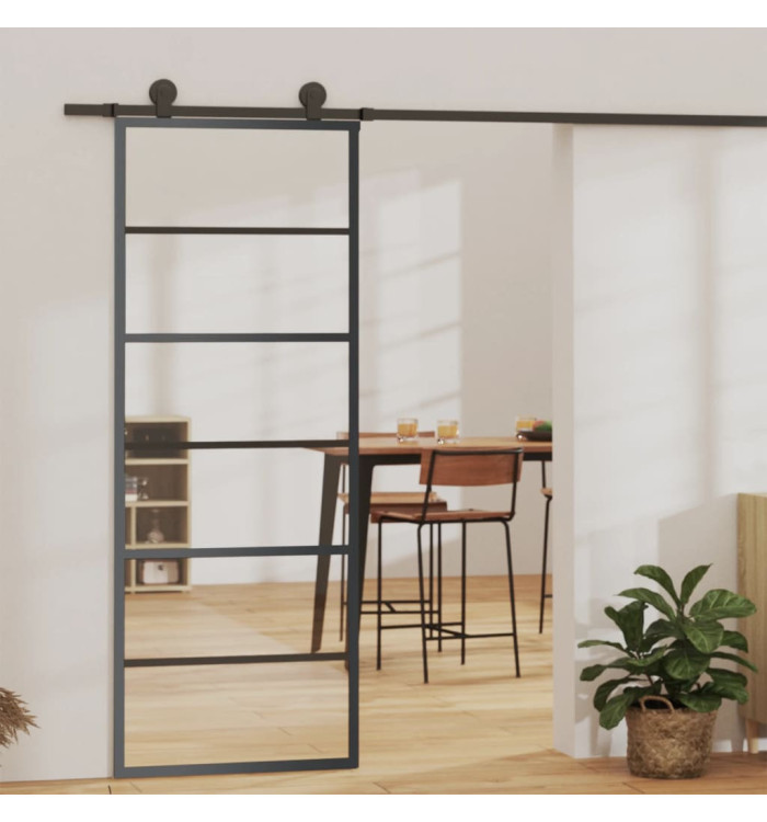 Porte coulissante Verre ESG et aluminium 76x205 cm Noir | Mobilier & Déco