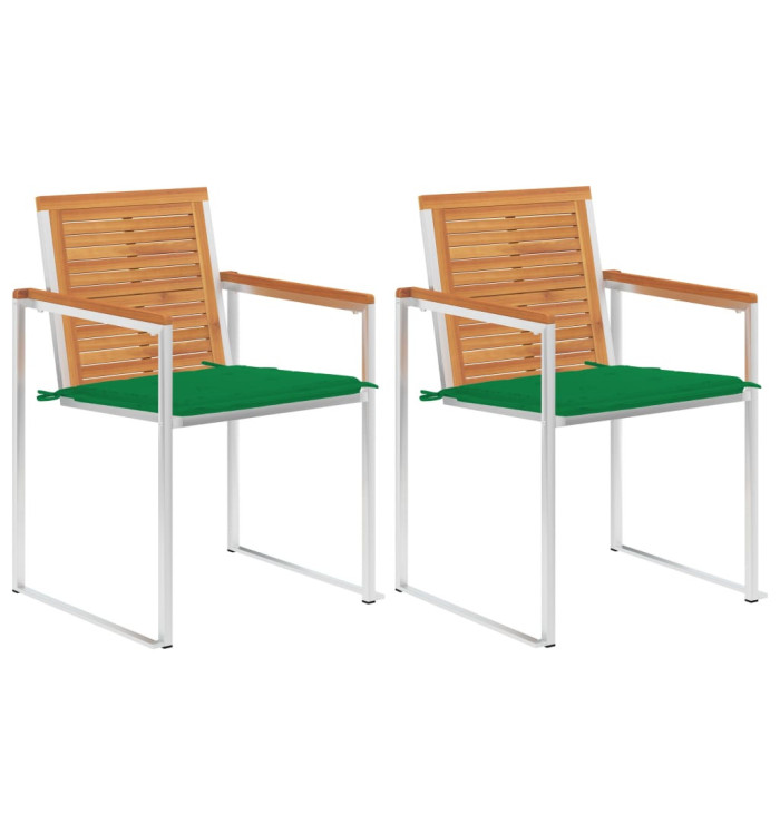 Chaises de jardin avec coussins lot de 2 Acacia solide et acier | Mobilier & Déco