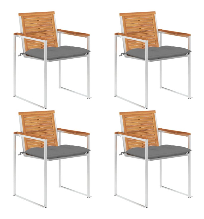 Chaises de jardin lot de 4 avec coussins Bois d'acacia massif | Mobilier & Déco
