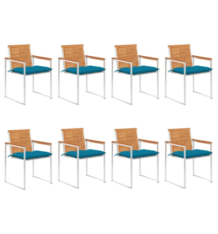 Chaises de jardin lot de 8 avec coussins Bois d'acacia solide | Mobilier & Déco