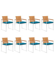 Chaises de jardin lot de 8 avec coussins Bois d'acacia solide | Mobilier & Déco