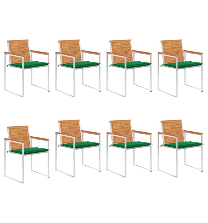 Chaises de jardin lot de 8 avec coussins Bois d'acacia solide | Mobilier & Déco