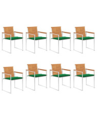 Chaises de jardin lot de 8 avec coussins Bois d'acacia solide | Mobilier & Déco