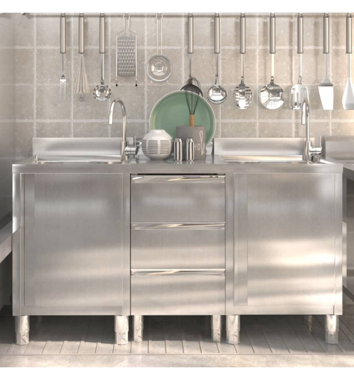Armoires de cuisine commerciale 3 pcs Acier inoxydable | Mobilier & Déco