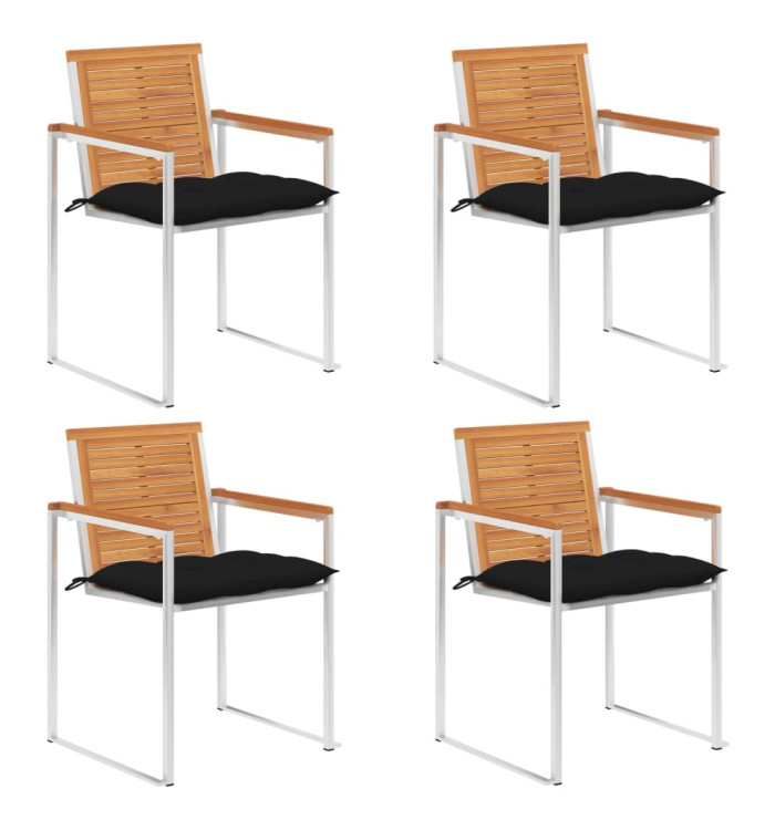 Chaises de jardin lot de 4 avec coussins Bois d'acacia massif | Mobilier & Déco