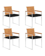 Chaises de jardin lot de 4 avec coussins Bois d'acacia massif | Mobilier & Déco