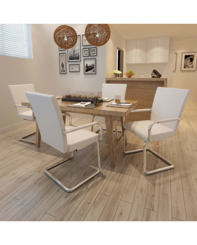 Chaises à manger cantilever lot de 4 blanc similicuir | Mobilier & Déco