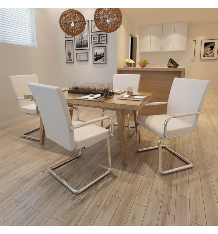 Chaises à manger cantilever lot de 4 blanc similicuir | Mobilier & Déco