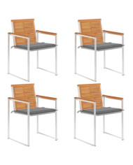 Chaises de jardin lot de 4 avec coussins Bois d'acacia massif | Mobilier & Déco