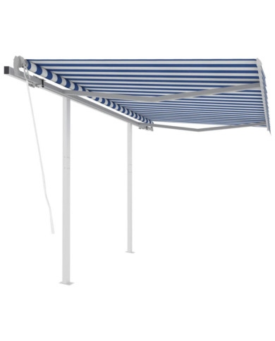 Auvent rétractable automatique et poteaux 3,5x2,5 m Bleu blanc | Mobilier & Déco