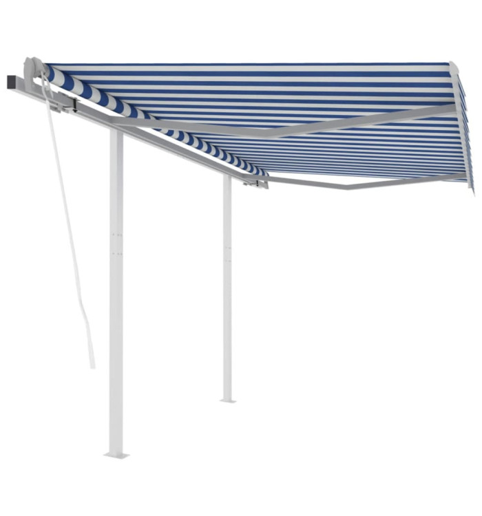 Auvent rétractable automatique et poteaux 3,5x2,5 m Bleu blanc | Mobilier & Déco
