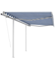 Auvent rétractable automatique et poteaux 3,5x2,5 m Bleu blanc | Mobilier & Déco