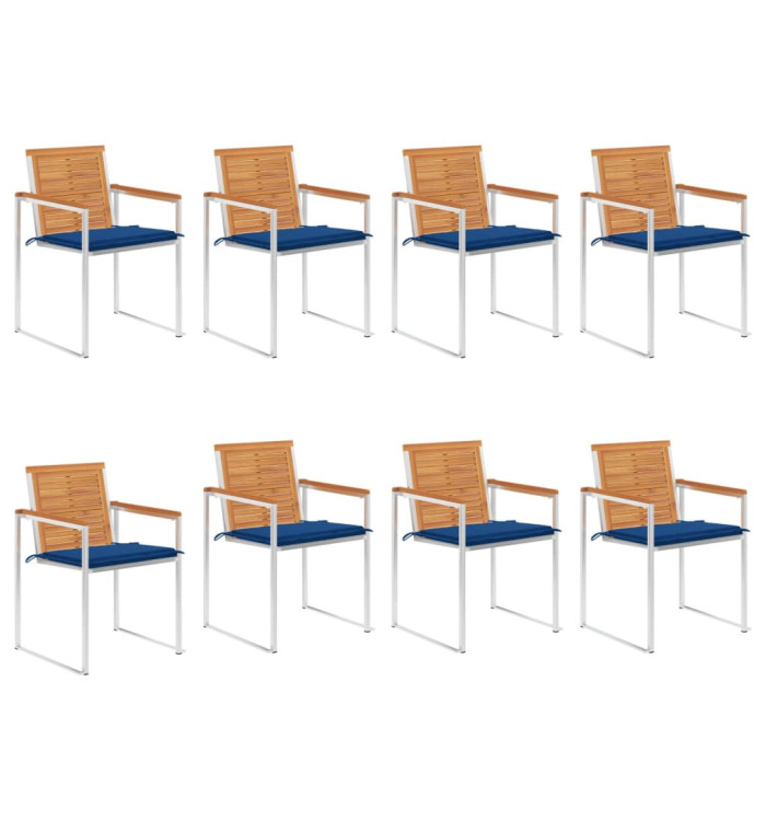 Chaises de jardin lot de 8 avec coussins Bois d'acacia solide | Mobilier & Déco