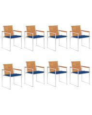 Chaises de jardin lot de 8 avec coussins Bois d'acacia solide | Mobilier & Déco