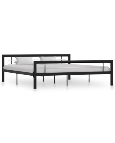 Cadre de lit sans matelas noir et blanc métal 180x200 cm | Mobilier & Déco