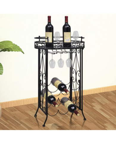 Casier à bouteilles avec porte-verre pour 9 bouteilles Métal | Mobilier & Déco