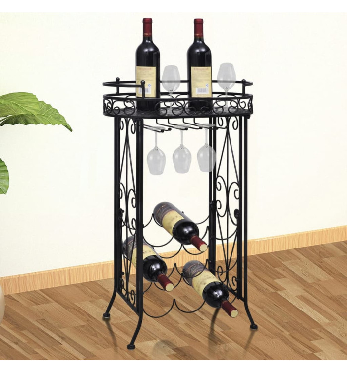 Casier à bouteilles avec porte-verre pour 9 bouteilles Métal | Mobilier & Déco