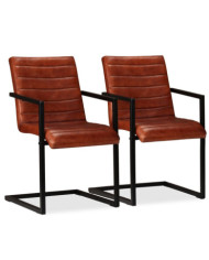 Chaises à manger lot de 2 marron cuir véritable | Mobilier & Déco
