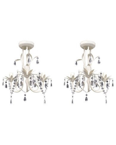 Lustres suspendus à cristaux 2 pcs Blanc élégant | Mobilier & Déco