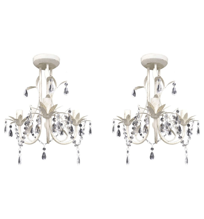 Lustres suspendus à cristaux 2 pcs Blanc élégant | Mobilier & Déco