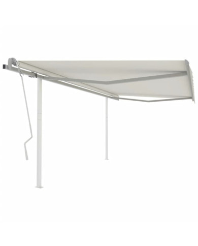 Auvent manuel rétractable avec poteaux 4x3,5 m Crème | Mobilier & Déco